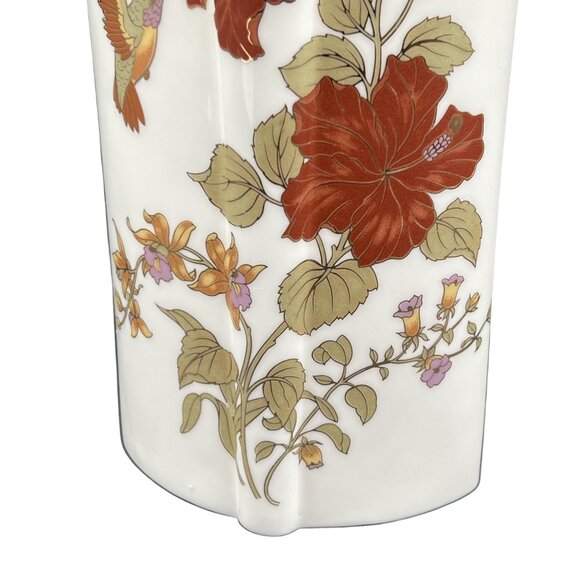 VTG Porcelain 24K Gold Vase 8" Hand Painted Hummingbird Hibiscus Occupied Japan - Picture 4 of 12